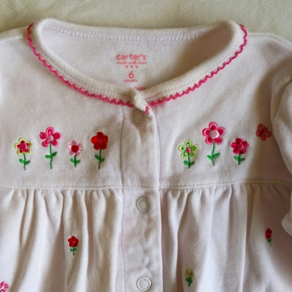 carter's floral embroidered snap footie sleeper pajamas 6 months baby girl - Picture 2 of 7